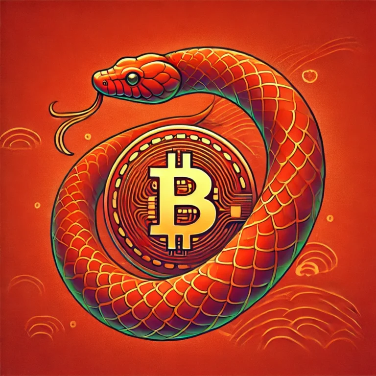 A conceptual image showing a snake coiling around a Bitcoin symbol, symbolising the complex and intertwined relationship between cryptocurrency and the global financial system.