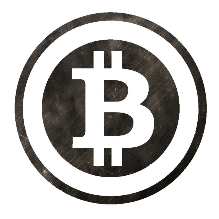 Bitcoin sign in the circle, black and white