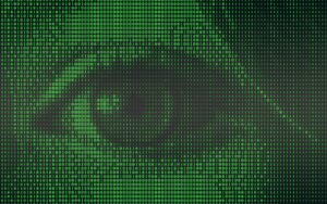 Digital illustration of binary code and glowing green lines, symbolising advanced cyber technology and data processing.
